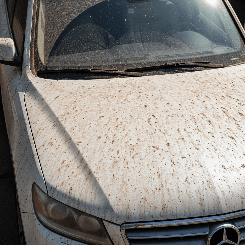 White SUV exterior heavily soiled and oxidized before detailing