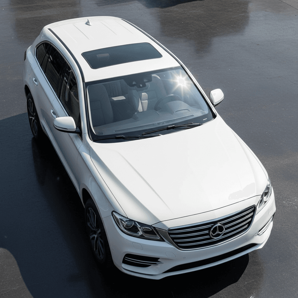 White SUV exterior gleaming with perfect finish after detailing
