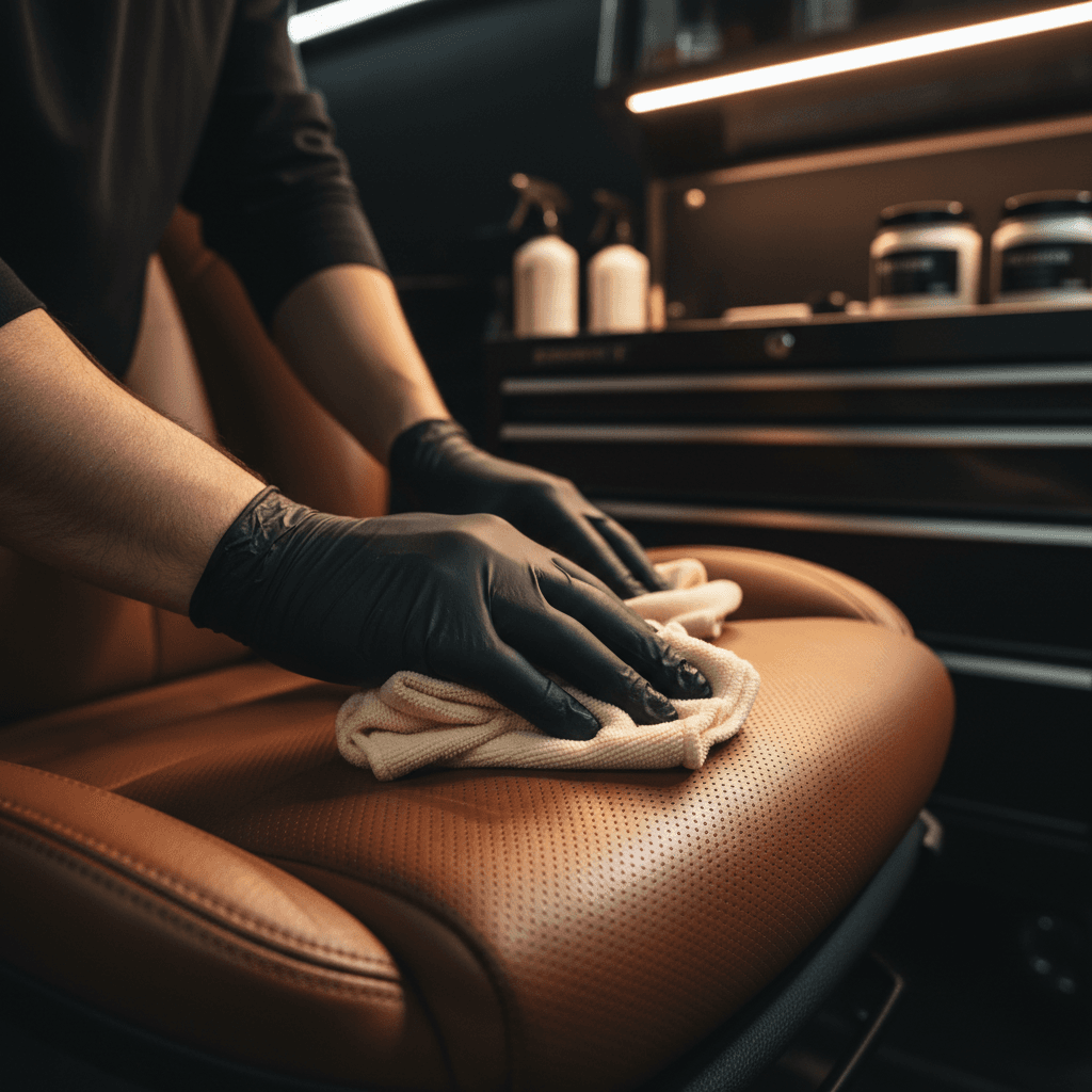 Interior detailing service showing professional cleaning of car seats