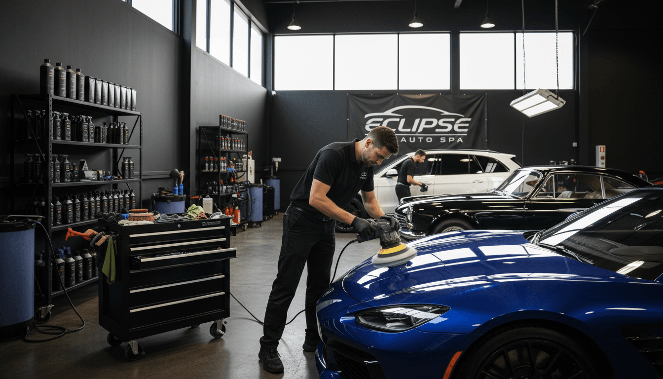 Full detail service showing comprehensive interior and exterior restoration