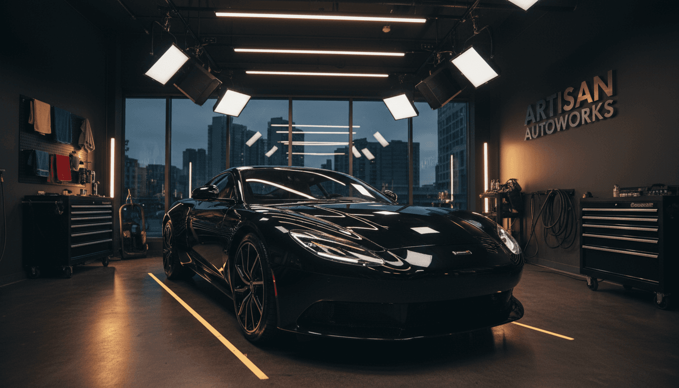 Fully detailed vehicle with pristine paint gloss, clean windows, and restored wheels