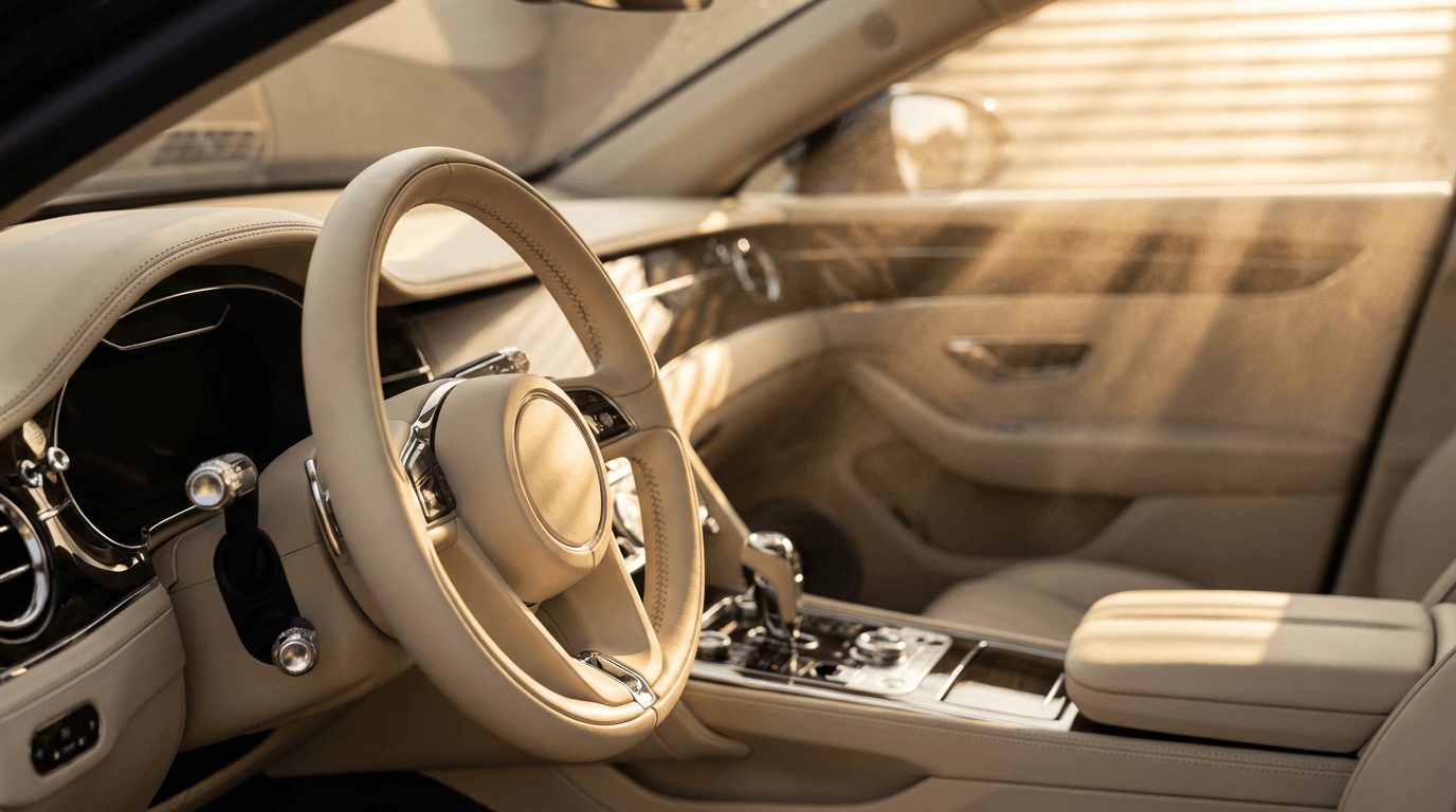 Car interior completely cleaned, seats refreshed, and dashboard polished
